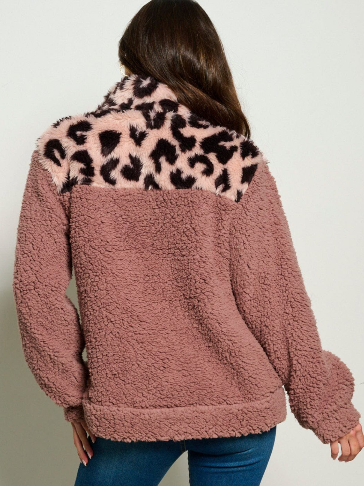 Teddy jakke gammel rosa med leopard mønster