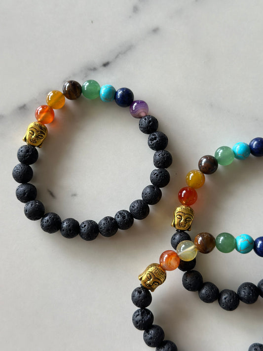 Chakra lava armbånd 8 mm med Buddha