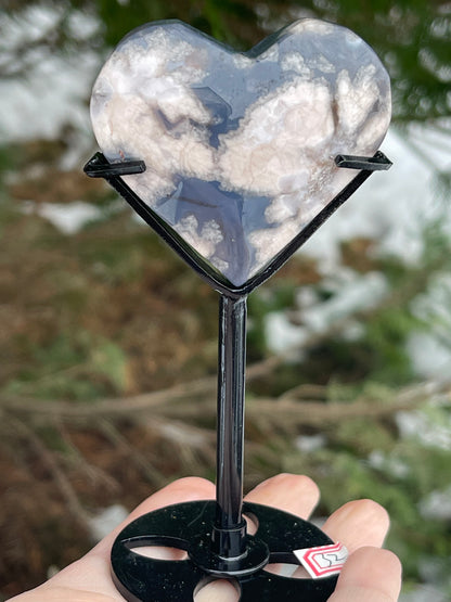 Blå blomsteragat hjerte med tilpasset holder