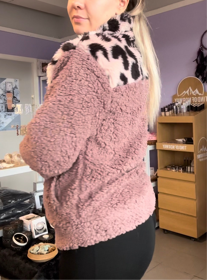 Teddy jakke gammel rosa med leopard mønster