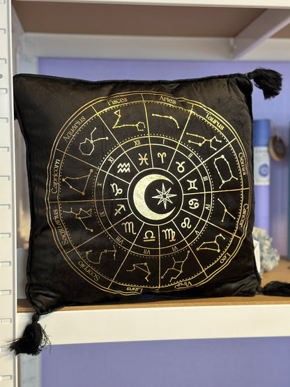 Astrologi hjul pute - 35 cm svart