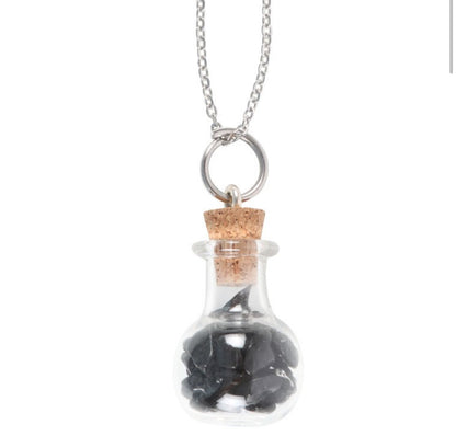 Potion bottle halssmykke - svart obsidian protection