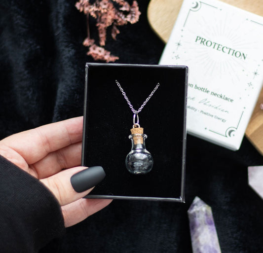 Potion bottle halssmykke - svart obsidian protection