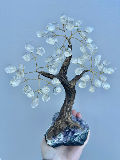 Bergkrystall lykketre med ametyst cluster fot ca 27 cm (nr 1)