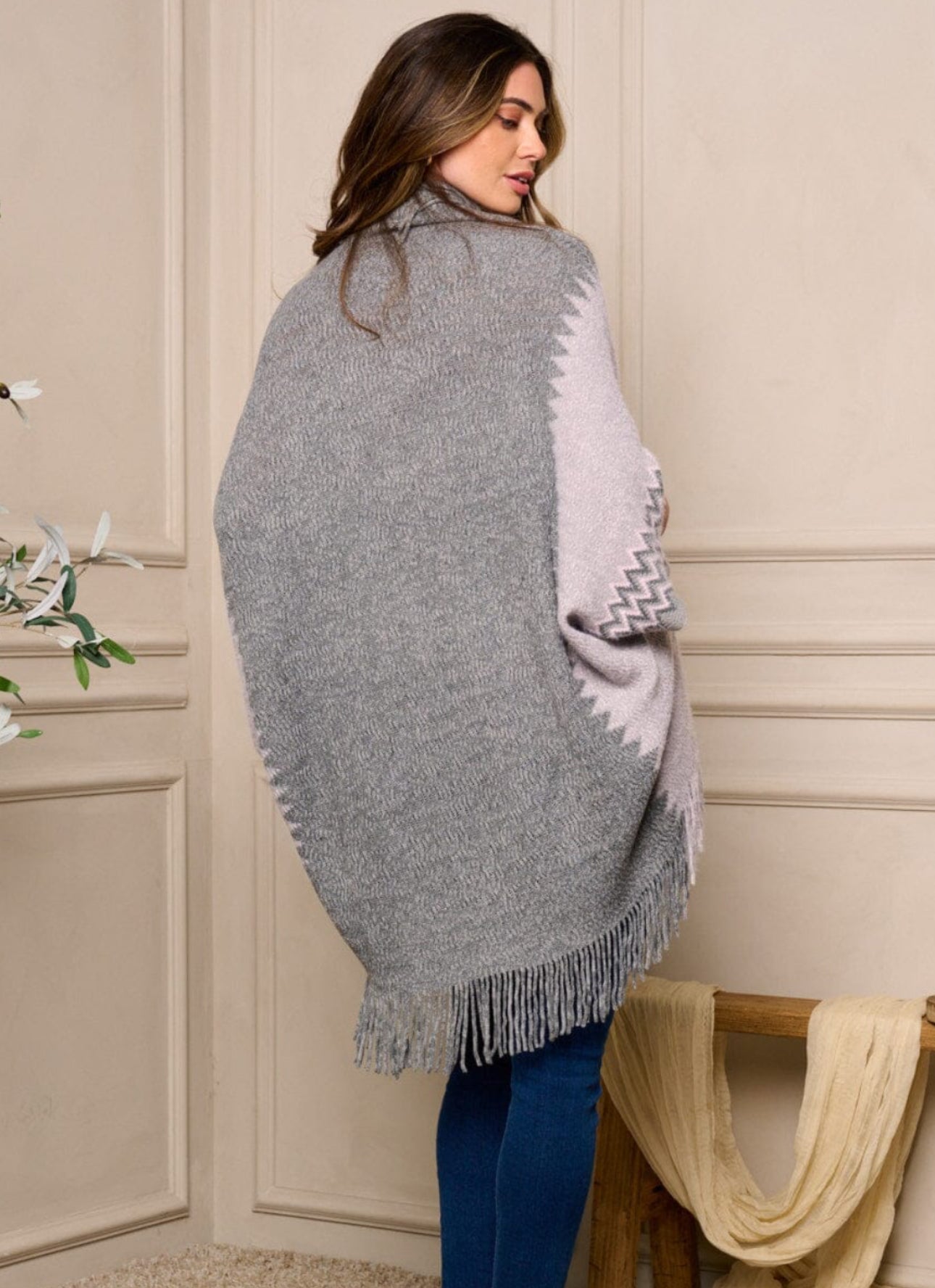 One size strikket jakke / cardigan / åpen poncho - grå lavendel