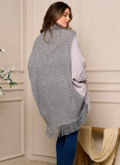 One size strikket jakke / cardigan / åpen poncho - grå lavendel