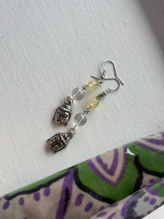 Øredobber Citrin og bergkrystall Buddha