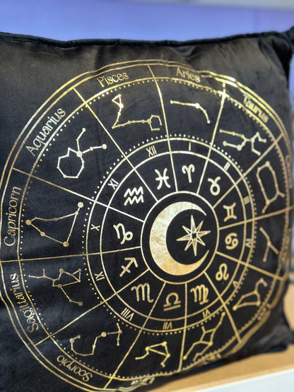 Astrologi hjul pute - 35 cm svart