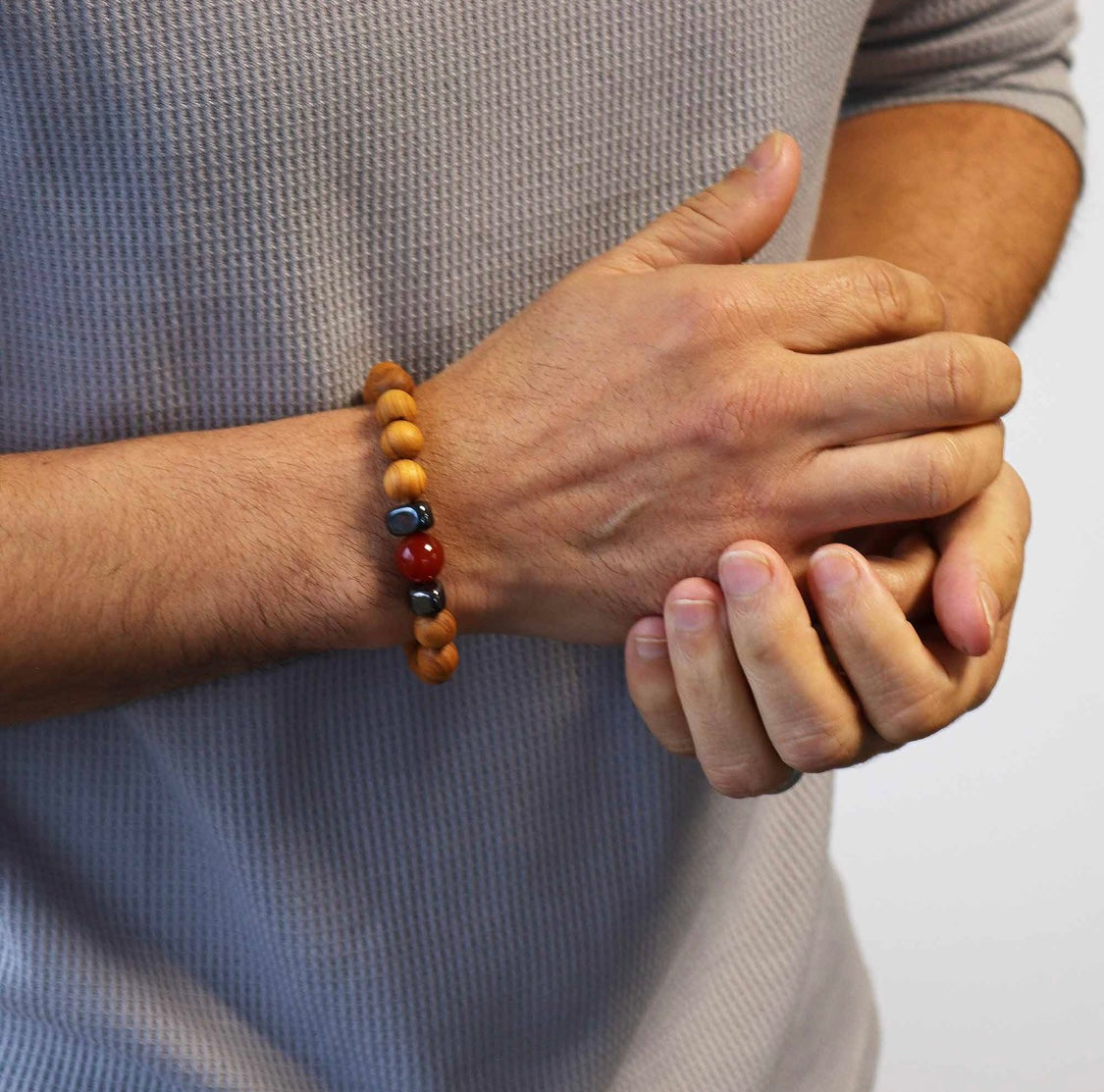 Rød jaspis sedertre unisex- armbånd