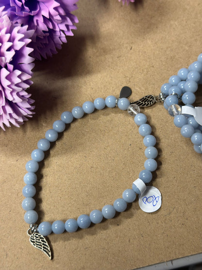 Angelitt armbånd med englevinge og bergkrystall perle