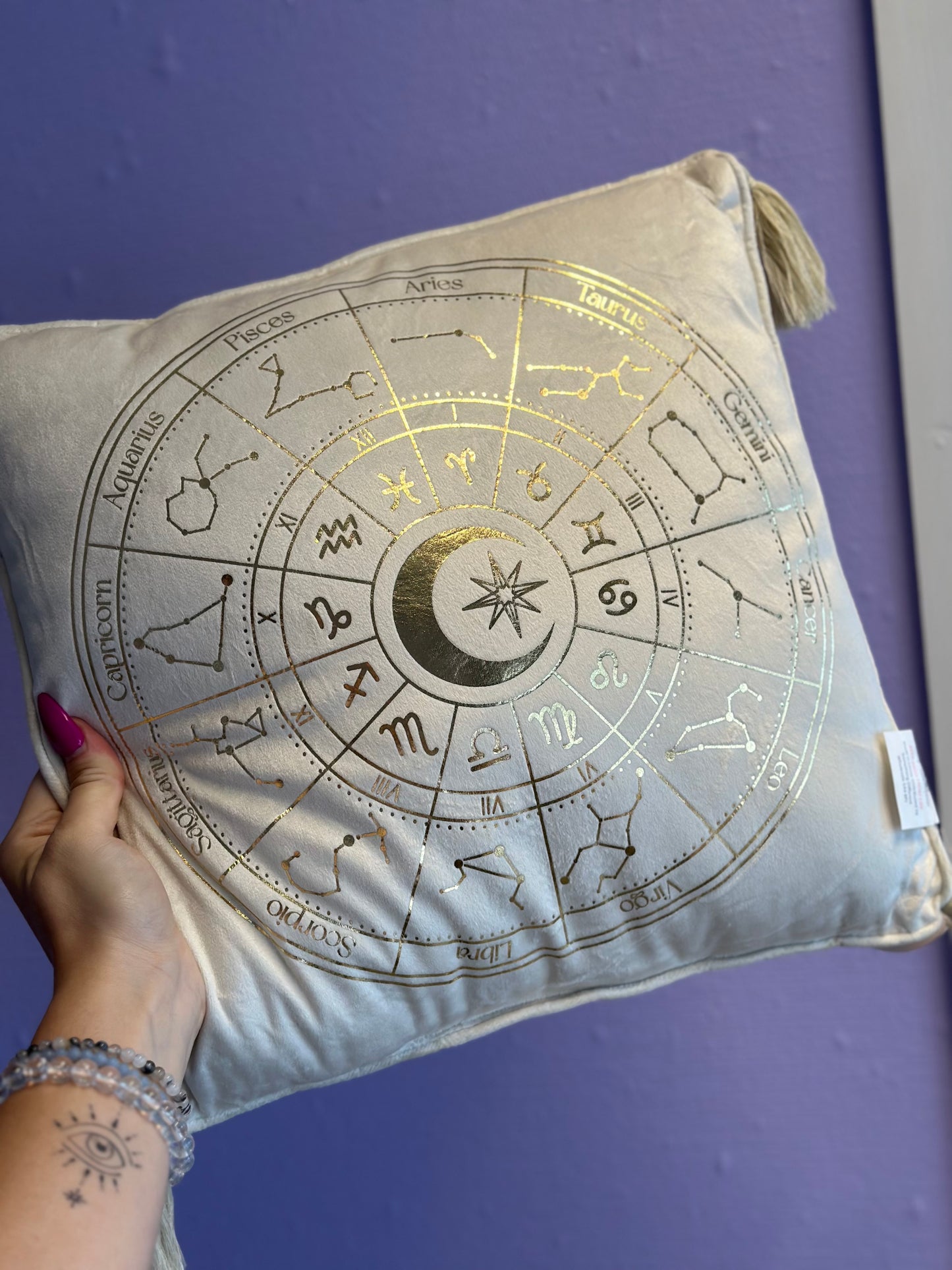 Astrologi hjul pute - 35 cm off white