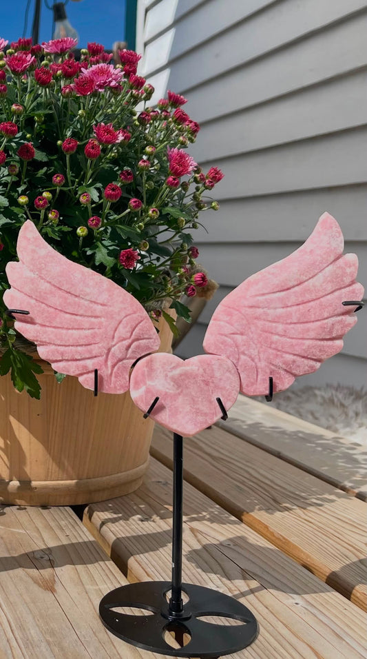 Hjerte med englevinger Rosa opal